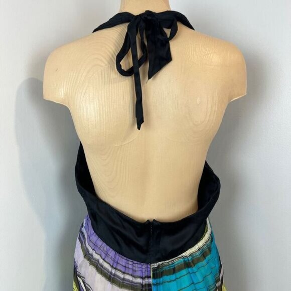 Bebe Large Y2K Multi Halter Sleeveless Open Back Maxi Dress Sundress Silk Beach - Picture 13 of 13